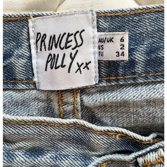 Princess Polly Asymmetrical Straightleg Light Wash Jeans Button Fly Size 2 - Picture 6 of 6